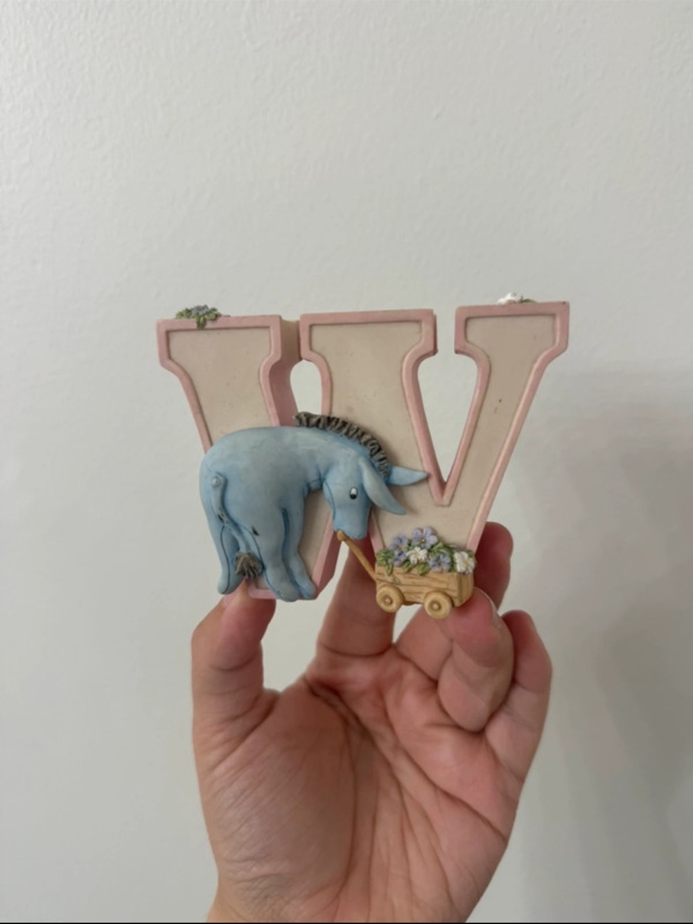 Disney Pastel Pink 'W' Letter with Blue Donkey Figurine
